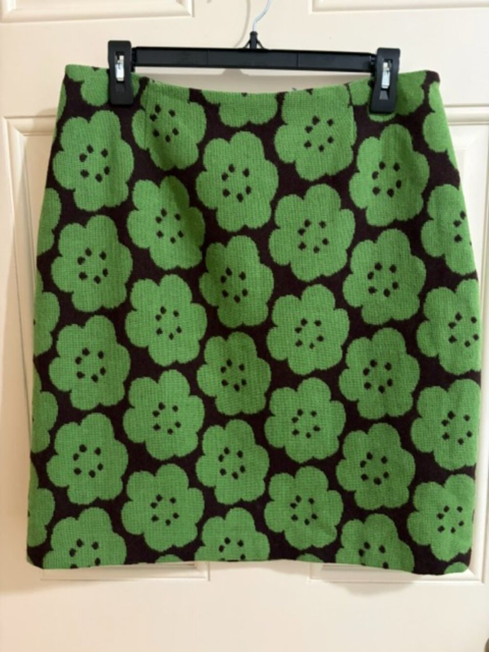 Boden Brown Wool Blend Skirt with Green Flowers Size 10L